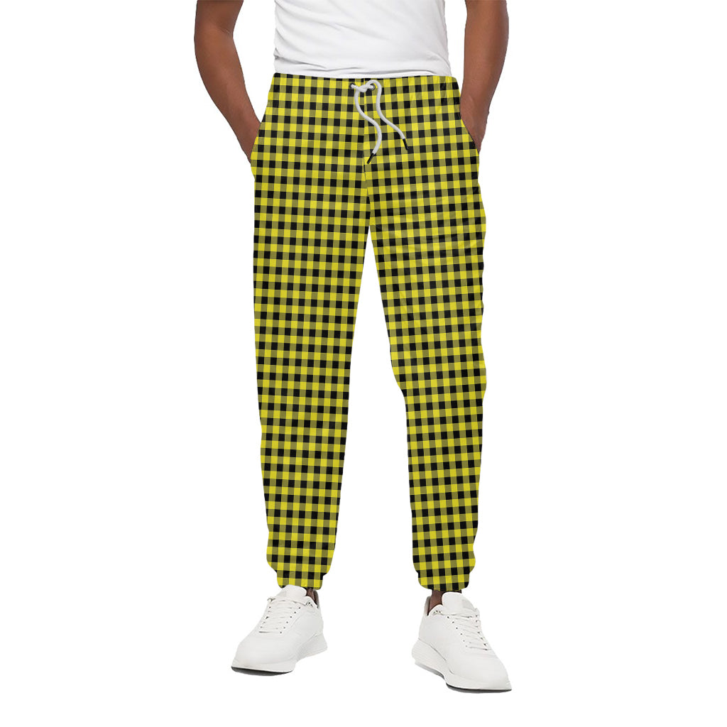 Yellow And Black Check Pattern Print Cotton Pants
