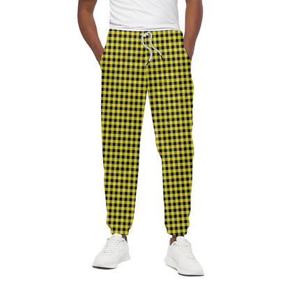 Yellow And Black Check Pattern Print Cotton Pants