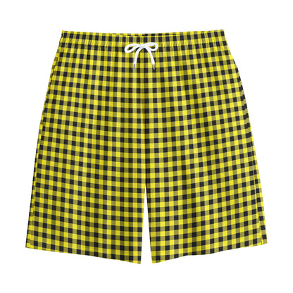 Yellow And Black Check Pattern Print Cotton Shorts