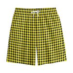 Yellow And Black Check Pattern Print Cotton Shorts