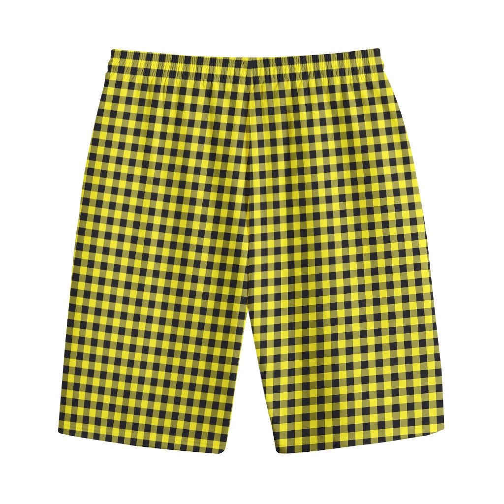 Yellow And Black Check Pattern Print Cotton Shorts