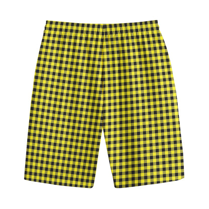 Yellow And Black Check Pattern Print Cotton Shorts