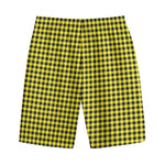 Yellow And Black Check Pattern Print Cotton Shorts