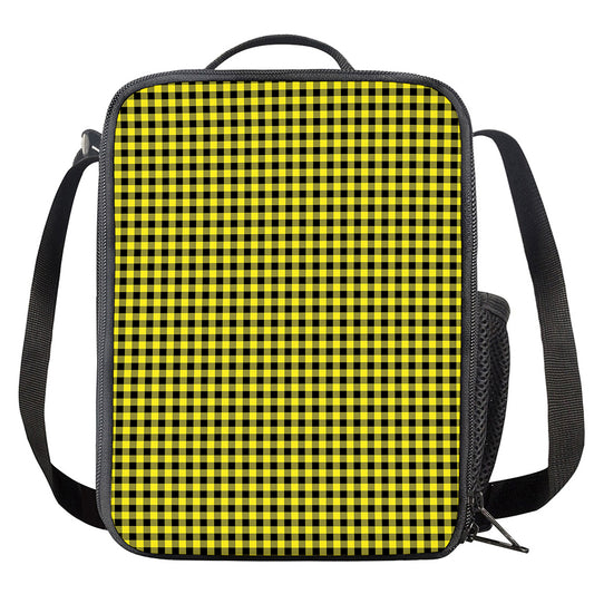 Yellow And Black Check Pattern Print Crossbody Lunch Bag