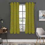 Yellow And Black Check Pattern Print Curtain