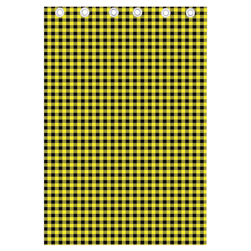 Yellow And Black Check Pattern Print Curtain