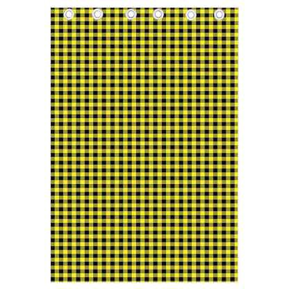 Yellow And Black Check Pattern Print Curtain