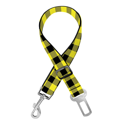 Yellow And Black Check Pattern Print Dog Seat Belt