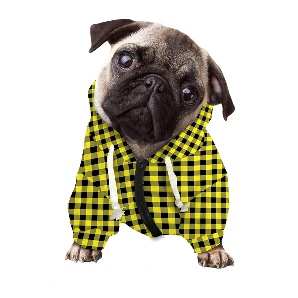 Yellow And Black Check Pattern Print Dog Zip Up Hoodie