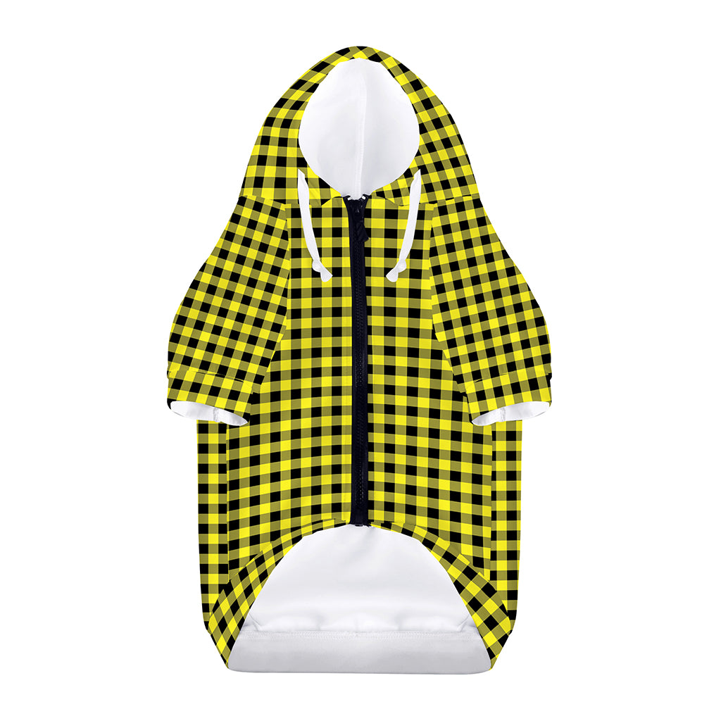 Yellow And Black Check Pattern Print Dog Zip Up Hoodie