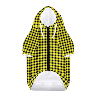 Yellow And Black Check Pattern Print Dog Zip Up Hoodie