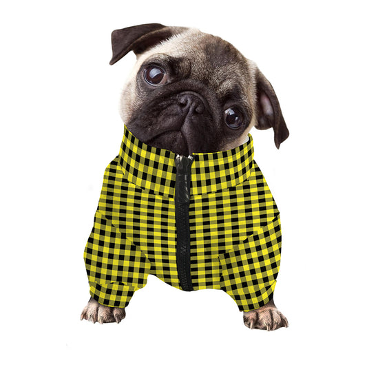 Yellow And Black Check Pattern Print Dog Zip Up Jacket