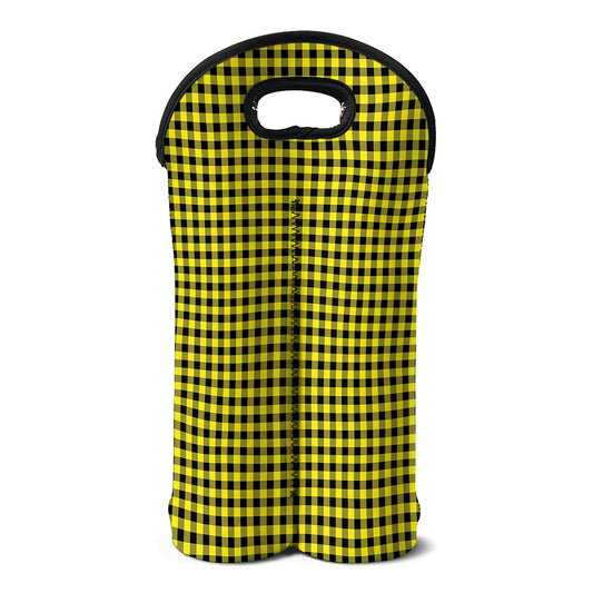 Yellow And Black Check Pattern Print Double Neoprene Wine Tote