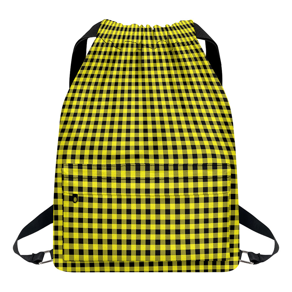 Yellow And Black Check Pattern Print Drawstring Backpack
