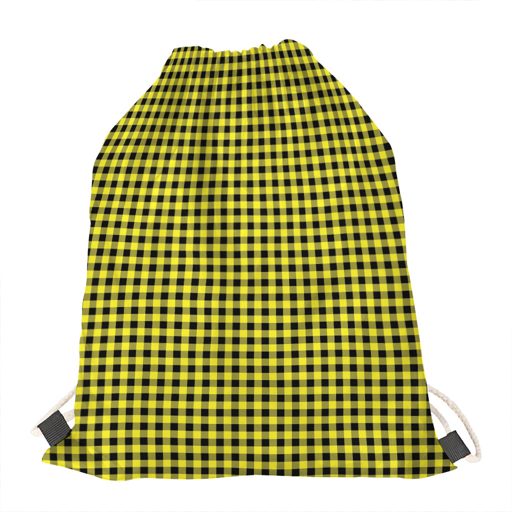 Yellow And Black Check Pattern Print Drawstring Bag
