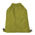 Yellow And Black Check Pattern Print Drawstring Bag