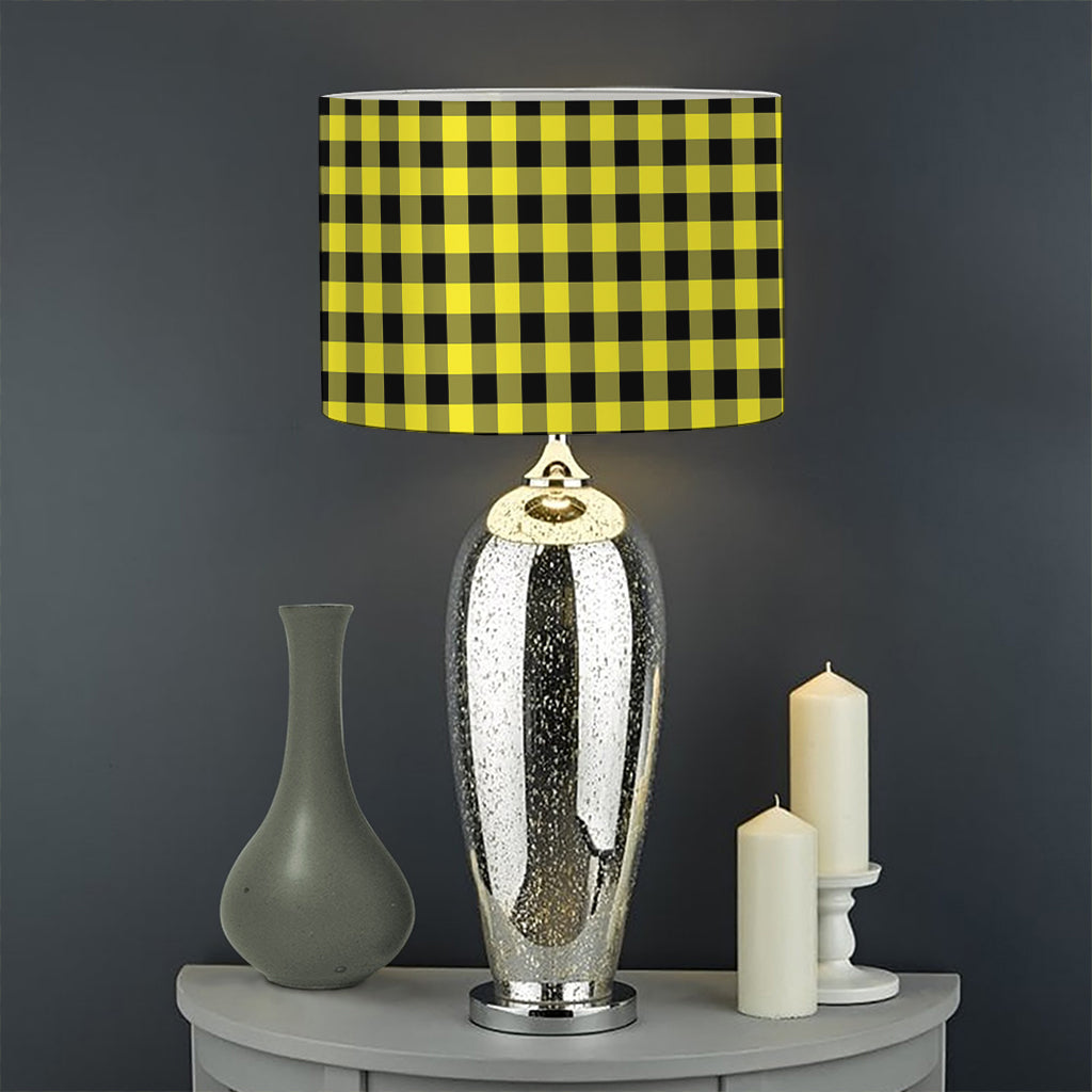 Yellow And Black Check Pattern Print Drum Lamp Shade