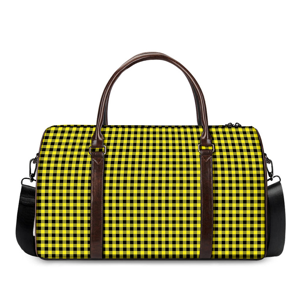 Yellow And Black Check Pattern Print Duffle Bag