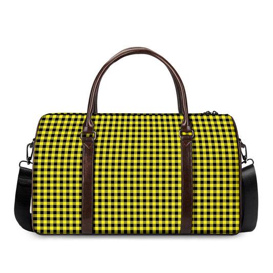 Yellow And Black Check Pattern Print Duffle Bag