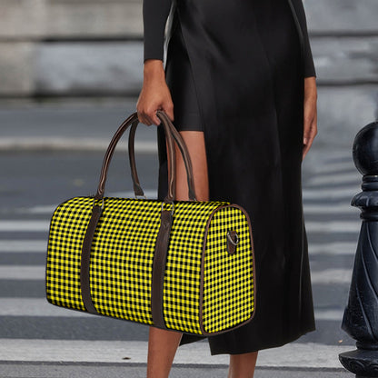 Yellow And Black Check Pattern Print Duffle Bag