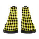 Yellow And Black Check Pattern Print Flat Ankle Boots