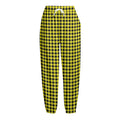 Yellow And Black Check Pattern Print Fleece Lined Knit Pants