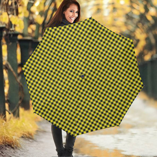 Yellow And Black Check Pattern Print Foldable Umbrella