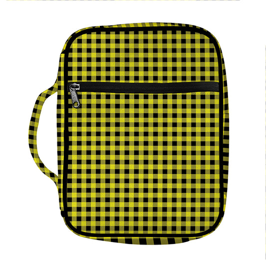 Yellow And Black Check Pattern Print Front Pocket Bible Bag
