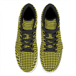 Yellow And Black Check Pattern Print High Top Leather Sneakers