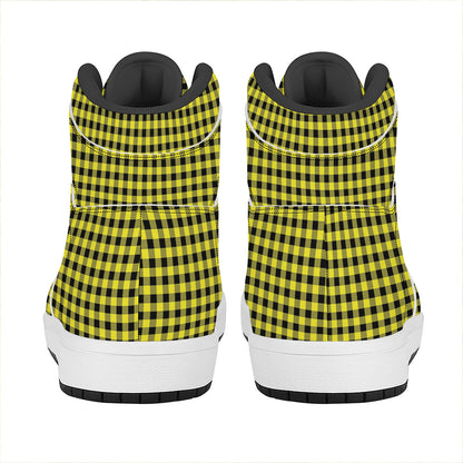Yellow And Black Check Pattern Print High Top Leather Sneakers
