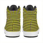 Yellow And Black Check Pattern Print High Top Leather Sneakers