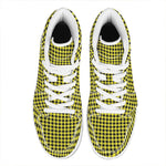 Yellow And Black Check Pattern Print High Top Leather Sneakers
