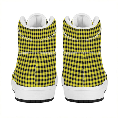 Yellow And Black Check Pattern Print High Top Leather Sneakers