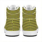 Yellow And Black Check Pattern Print High Top Leather Sneakers