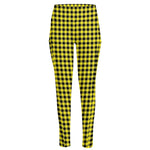Yellow And Black Check Pattern Print High-Waisted Pocket Leggings