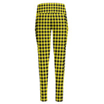 Yellow And Black Check Pattern Print High-Waisted Pocket Leggings