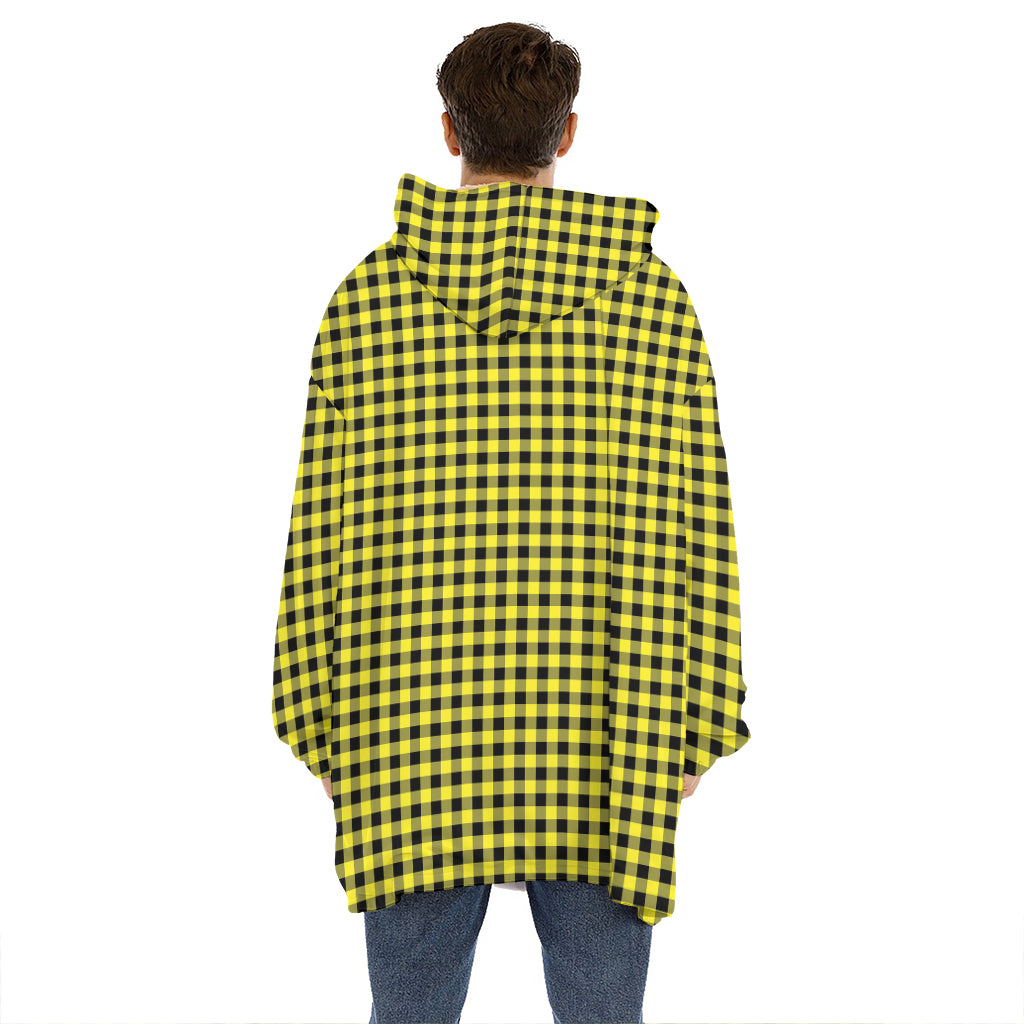 Yellow And Black Check Pattern Print Hoodie Blanket