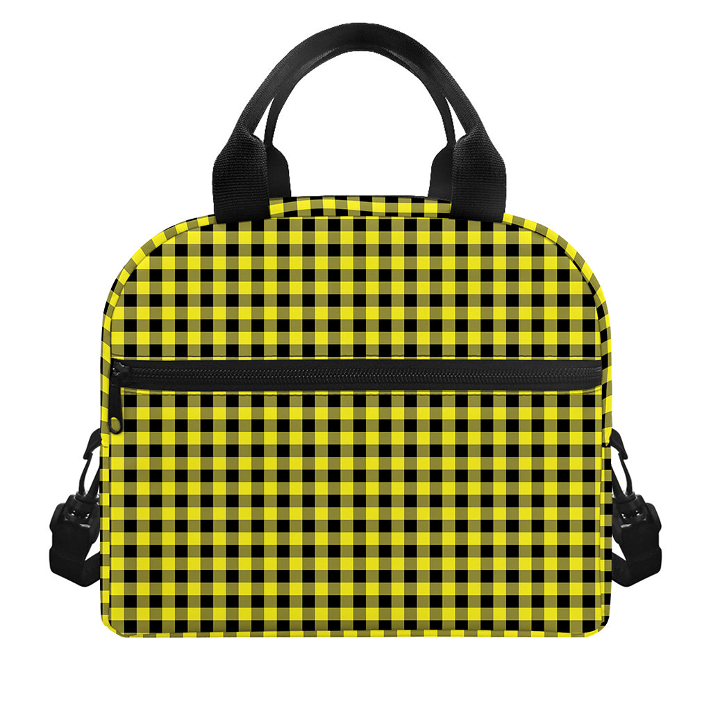 Yellow And Black Check Pattern Print Insulated Lunch Bag