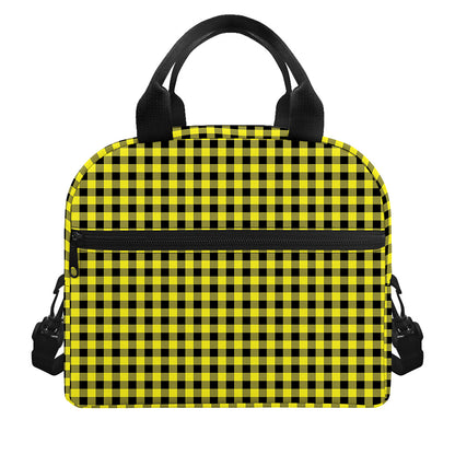 Yellow And Black Check Pattern Print Insulated Lunch Bag