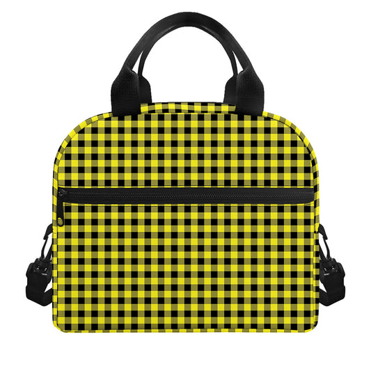 Yellow And Black Check Pattern Print Insulated Lunch Bag