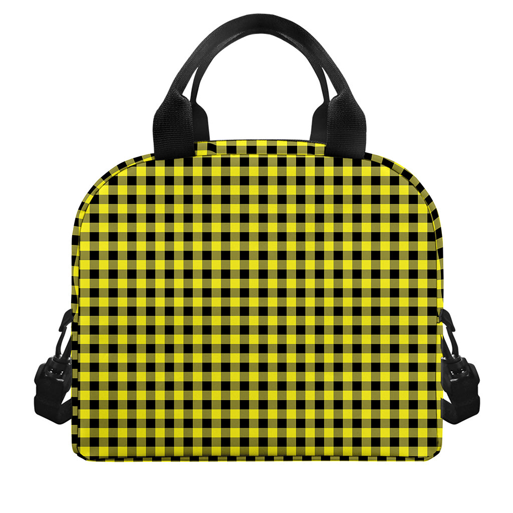 Yellow And Black Check Pattern Print Insulated Lunch Bag