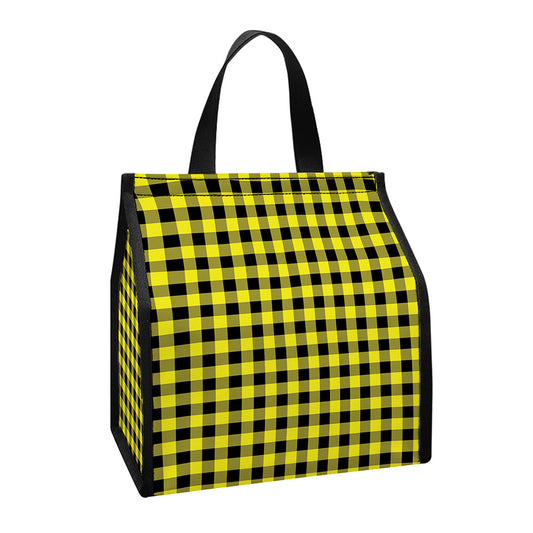 Yellow And Black Check Pattern Print Insulated Lunch Tote