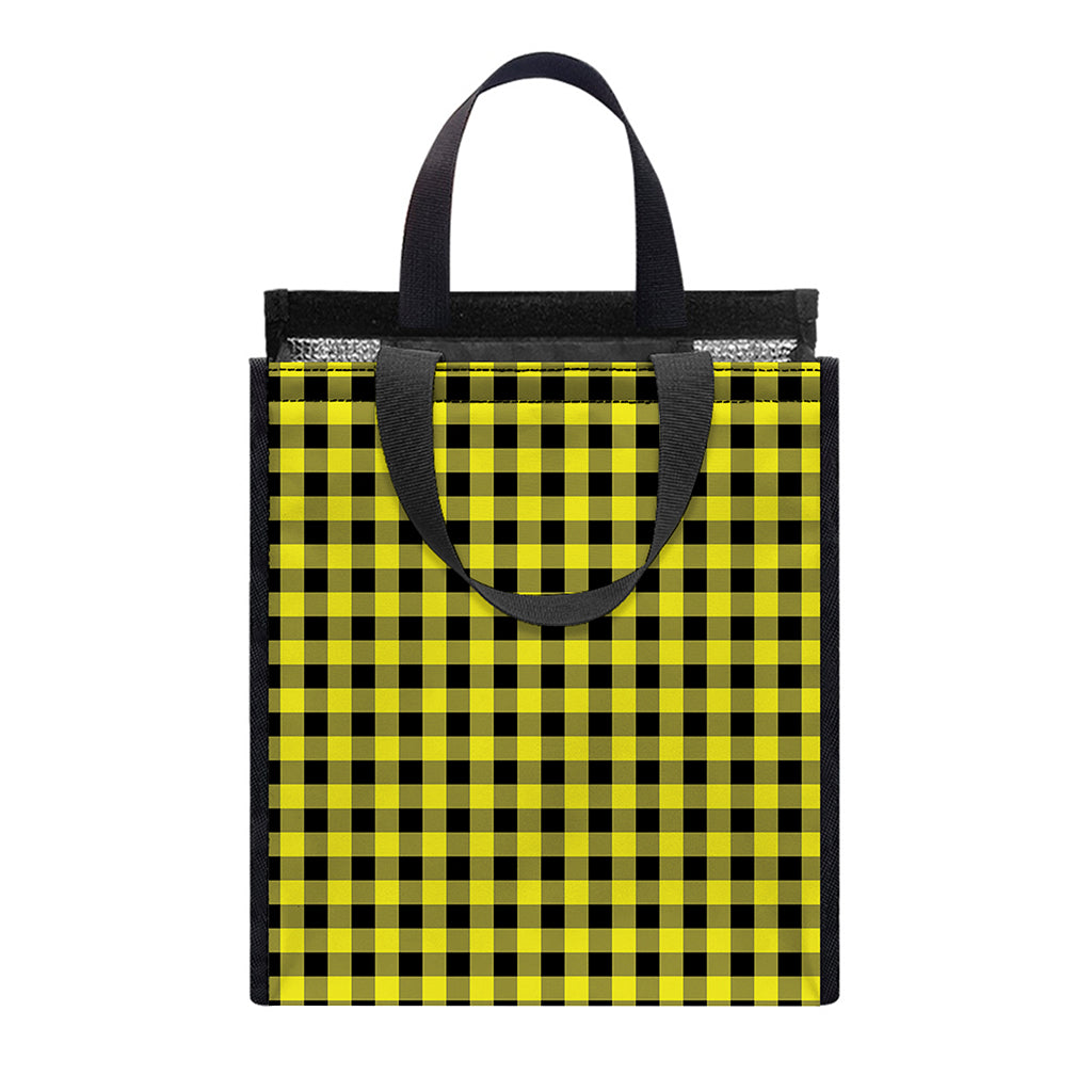 Yellow And Black Check Pattern Print Insulated Lunch Tote