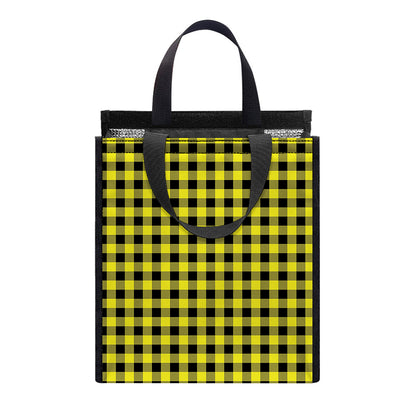 Yellow And Black Check Pattern Print Insulated Lunch Tote