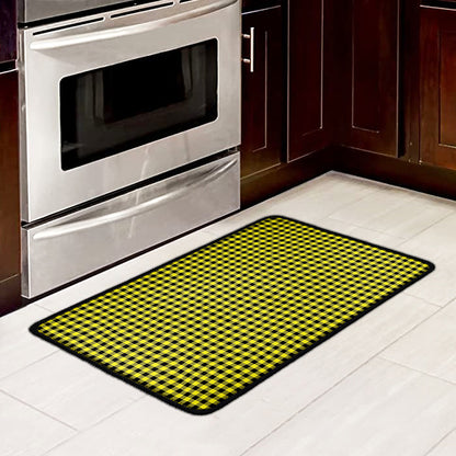 Yellow And Black Check Pattern Print Kitchen Mat