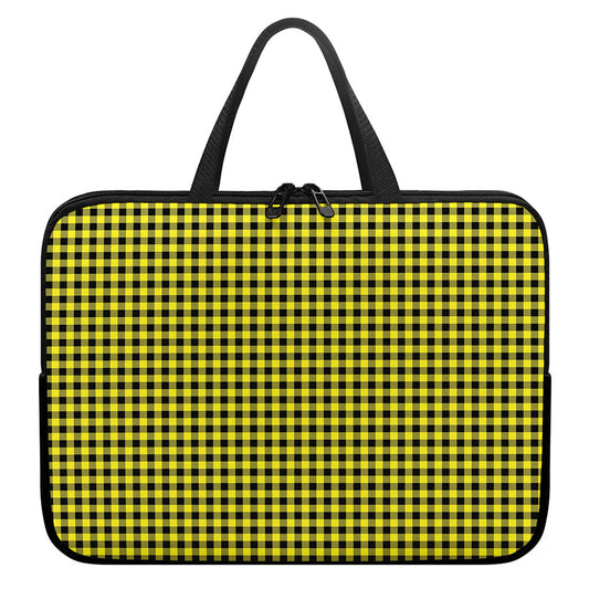 Yellow And Black Check Pattern Print Laptop Sleeve With Handle