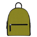 Yellow And Black Check Pattern Print Leather Backpack