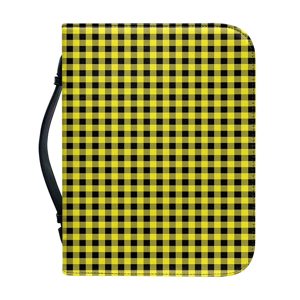 Yellow And Black Check Pattern Print Leather Bible Cover
