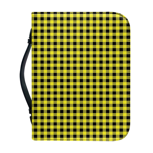 Yellow And Black Check Pattern Print Leather Bible Cover