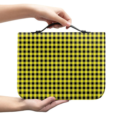 Yellow And Black Check Pattern Print Leather Bible Cover